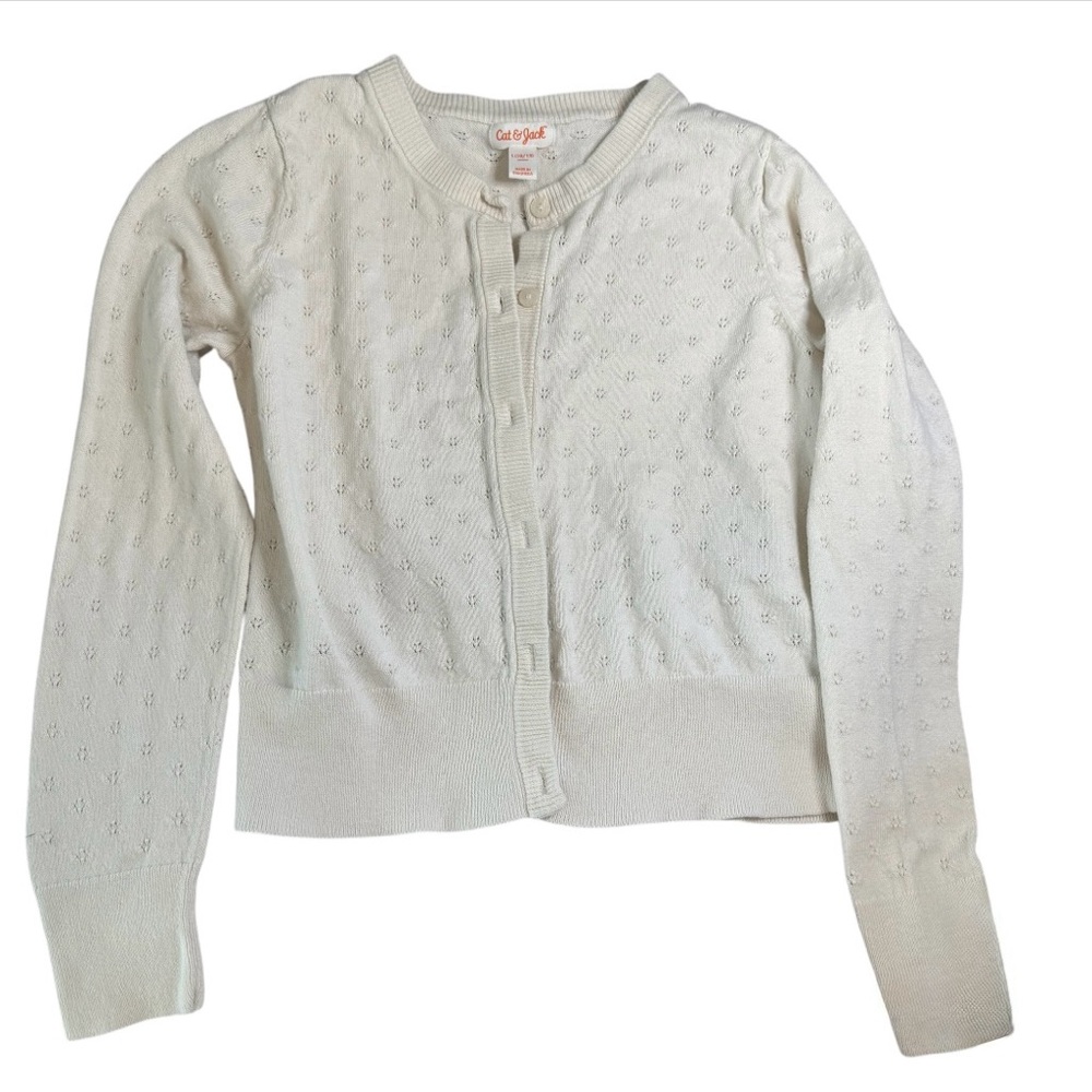 Cat & Jack Girls Ivory Knit Cardigan – Size L (10/12)